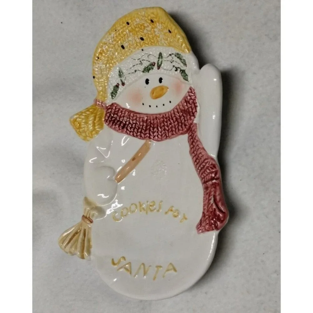 Snowman Cookies for Santa Ceramic Plate Christmas Holiday‎ Cookie Tray